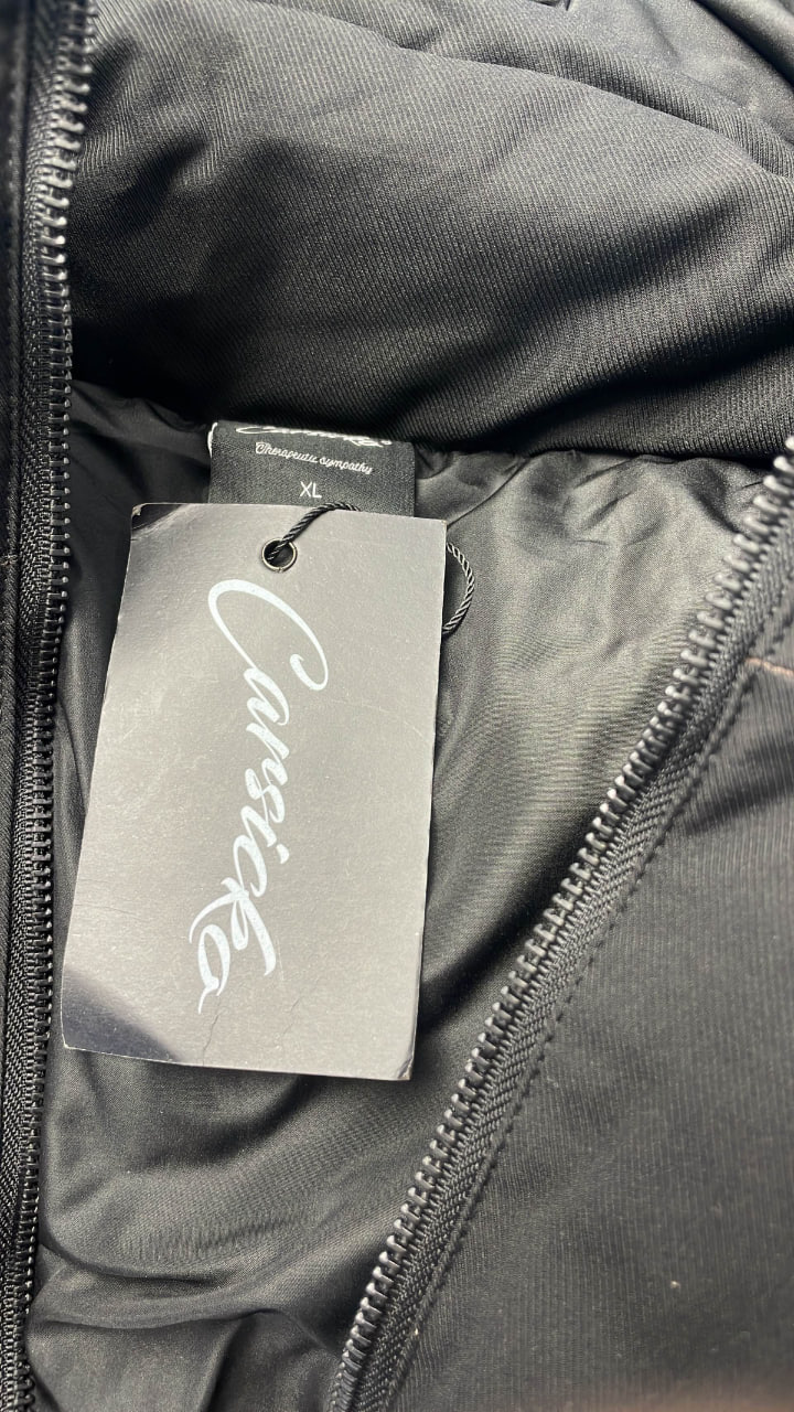 Men's Black Puffer Jacket with Hood and Abstract Design -4