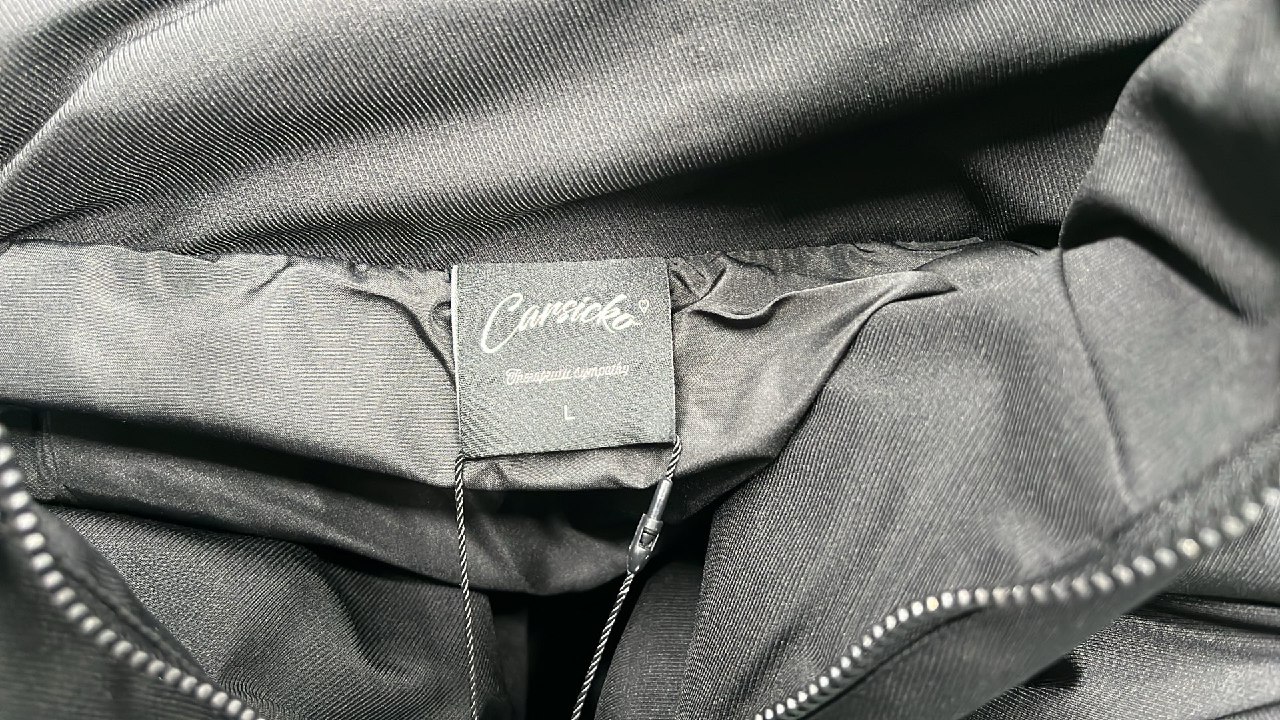 Men's Black Puffer Jacket with Hood and Abstract Design -5