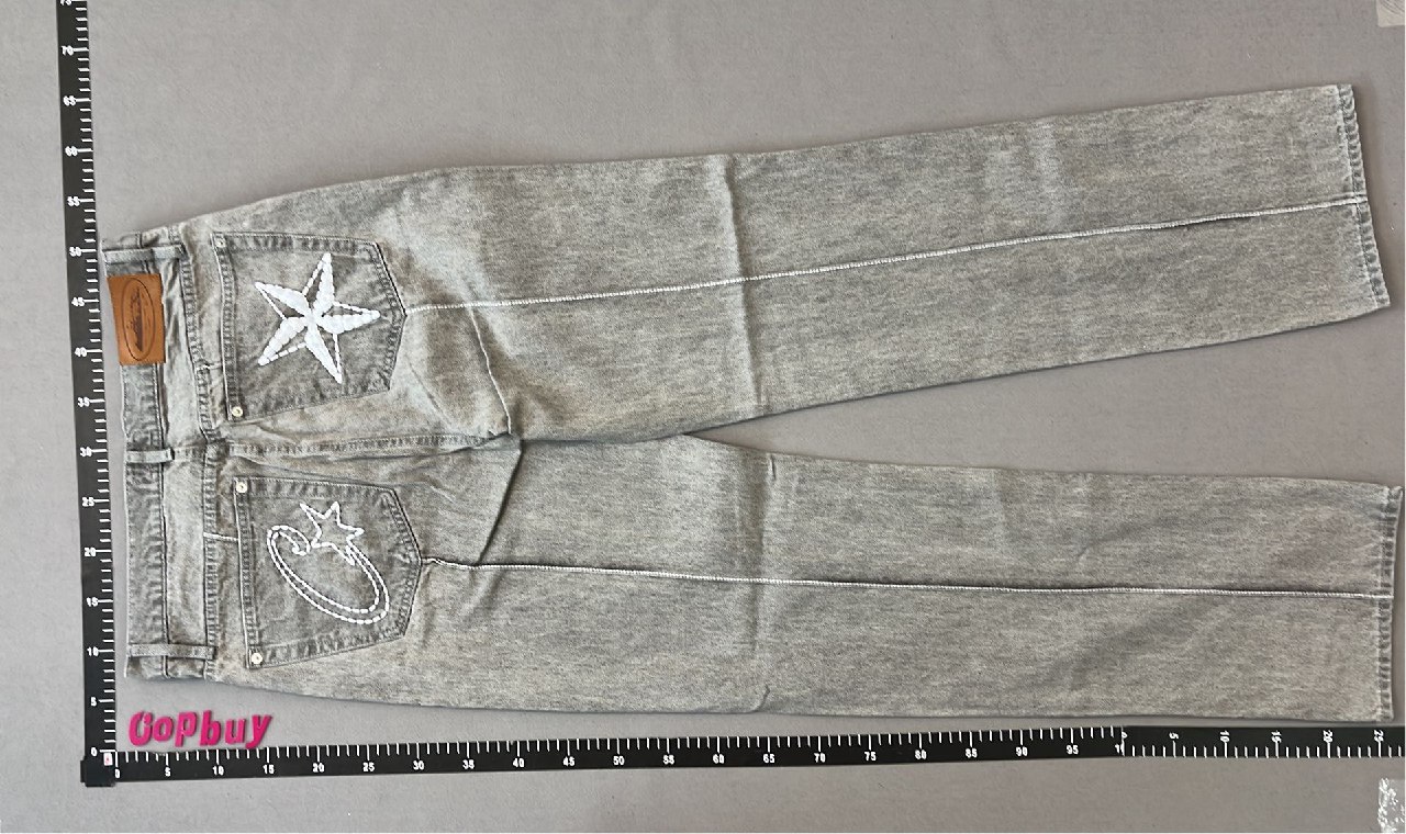  Vintage Gray Denim Jeans with Star and Moon Embroidery  #Vintage #Pants   -2